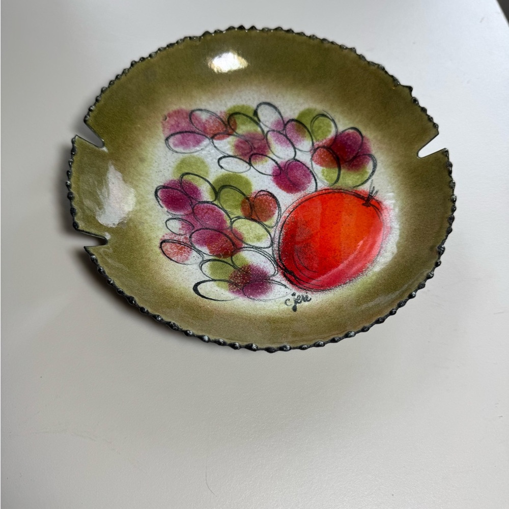 MCM vintage Jere‎ Handcrafted Decorative Plate ashtray Red Green paint signed